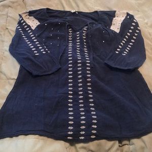 Blue with white pattern blouse